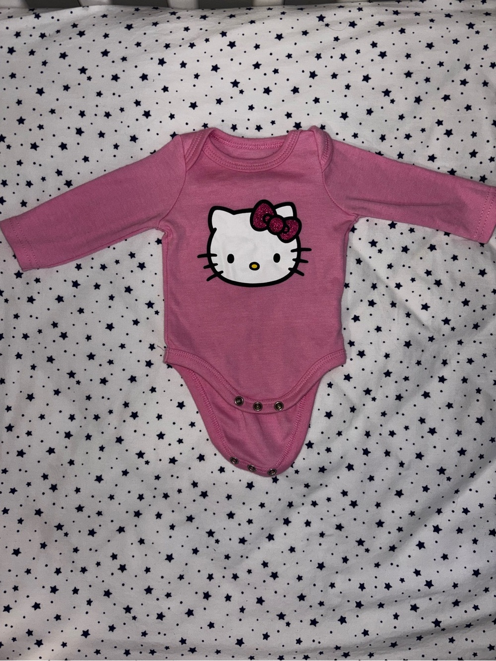 Hello Kitty Pink Long Sleeve Baby Bodysuit with Glitter Bow